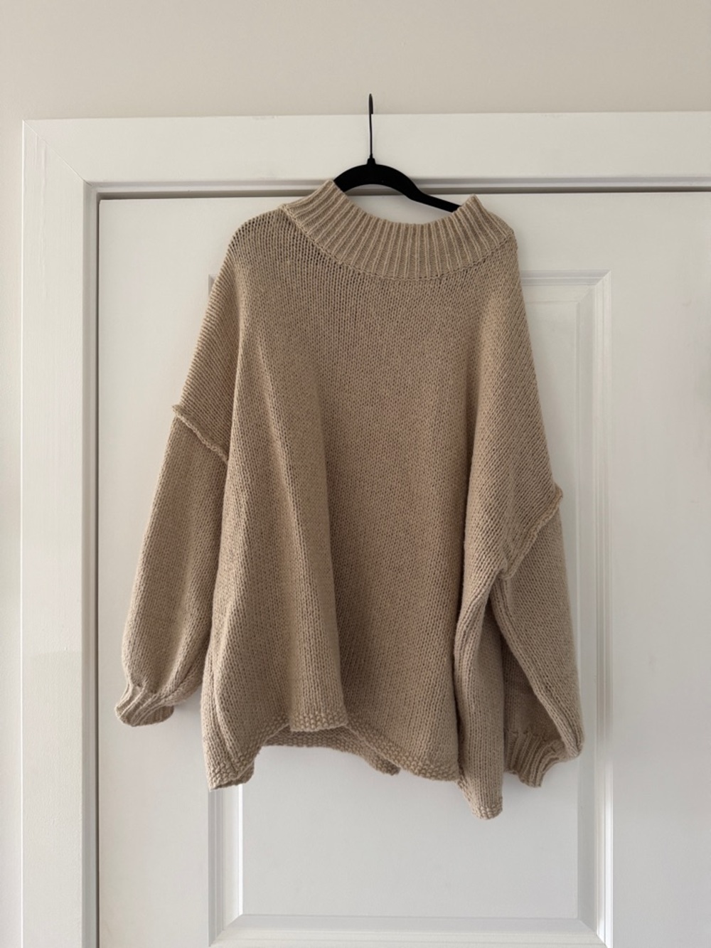 Oversized Cream Knit Sweater - Cozy High Neck Pullover